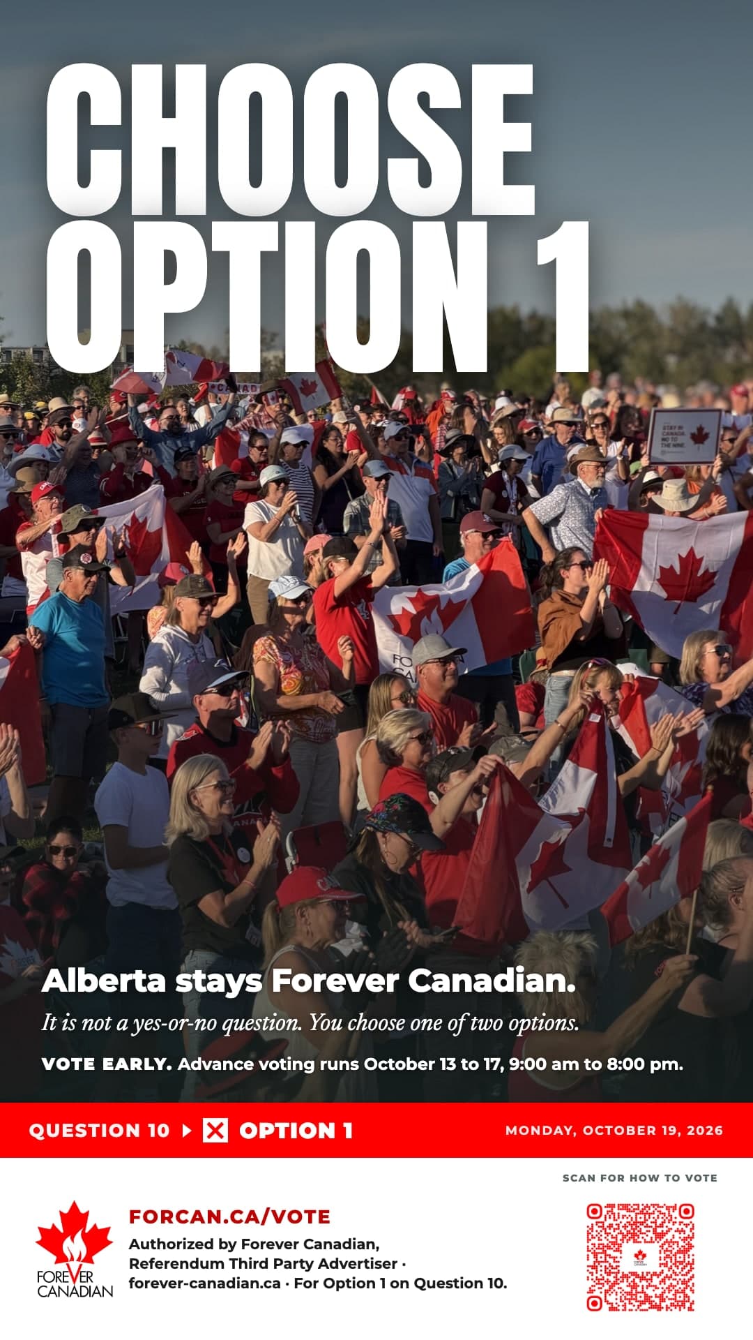Choose Option 1 — Alberta stays Forever Canadian.